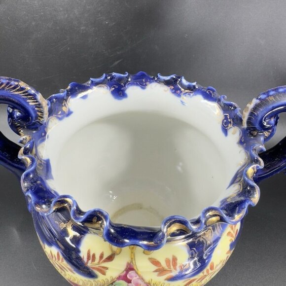 Antique Fine Porcelain Vase Vessel Footed Dish Bowl W Handles Decorated Ceramic - Picture 5 of 16